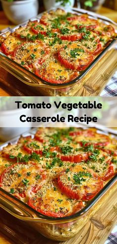 Enjoy this Tomato Vegetable Casserole for a comforting, healthy meal. Quick and delicious! Vegetarian Casserole Recipes, Vegetable Bake Recipes, Vegetable Casserole Recipes, Tomato Dishes, Vegetarian Casserole, Fresh Tomato Recipes, Veggie Casserole, Roasted Vegetable Recipes, Veg Dishes