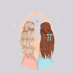 two girls with long hair are facing each other