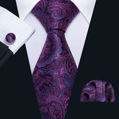 Big Discount& Free Shipping& Excellent Quality 👉Follow #barrywangtie to for more Material: 100% Silk Purple Ties, Luxury Purple, Pocket Square Size, Floral Necktie, Purple Paisley, Paisley Tie, Cufflink Set, Purple Tie, Purple Plaid