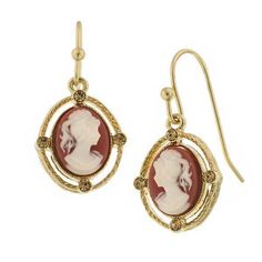 Gold Tone Faux Dark Carnelian Cameo Oval Drop Earrings Vintage Inspired Shoes, Blue Stud Earrings, 1928 Jewelry, Vintage Style Earrings, Vintage Inspired Jewelry, Topaz Color, Detailed Jewelry, Frame Light, Glass Pendant Necklace