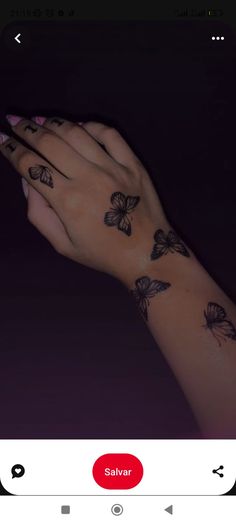 a woman's hand with butterflies on it and the word salver written in red