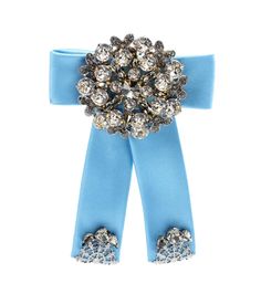 Dolce & Gabbana - Crystal-embellished silk-satin brooch - Epitomise Dolce & Gabbana's ladylike style by pinning this beautiful brooch onto any coat or jacket. The sky-blue silk satin is fashioned into a sweet bow and adorned with dozens of sparkling crystals for a light-catching finish. The dazzling design will instantly polish off any feminine ensemble. seen @ www.mytheresa.com Dolce Gabbana Jewelry, Blue Hats, Blue Brooch, Brooch Corsage, Hair Clasp, Accessories Blue, Afternoon Dress, Satin Evening Dresses