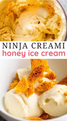 two pictures with different types of ice cream in them and the words ninja cream honey ice cream