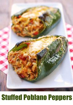 stuffed poblano peppers on a white plate