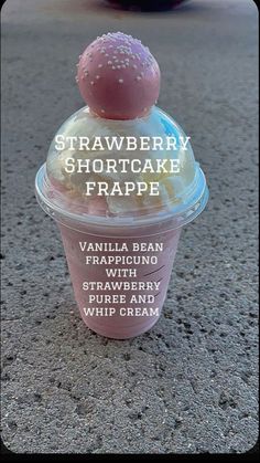 strawberry shortcake frappe in a plastic cup