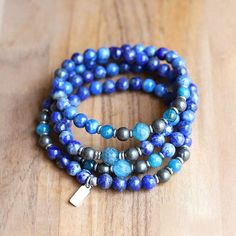 Lapis Lazuli and Apatite Mala Women In Africa, Wrist Mala, Support Women, 108 Mala Beads, Beaded Wrap Bracelets, 108 Bead, Mala Bracelet, Beaded Wraps, Mala Necklace