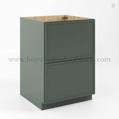 a green cabinet with two drawers on top