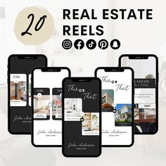 the real estate reels app is displayed on their iphone and tablet devices, with text overlaying it