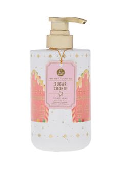 the body shop sugar cookie hand soap in pink and white with gold trimmings