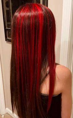 Bright Red Streaks In Brown Hair, Red Highlights On Blonde Hair, Red Chunky Highlights In Brown Hair, Red Hair With Lowlights Dark, Red Ends On Brown Hair, Bright Red Highlights In Brown Hair, Haircolor Idea 2024, Cherry Red Highlights In Brown Hair, Red Chunky Highlights