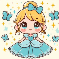 Dessin princesse Cinderella Chibi  #dessin #pincesse #disney #disneyworld #cinderella Disney Princess Cute Drawing, Chibi Cinderella, Kawaii Disney Princess, Disney Chibi, Cinderella Cartoon, Cinderella Art, Disney Doodles