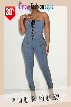 Blue Sexy Solid Bandage Hollowed Out Patchwork Strapless Sleeveless Regular Denim Jumpsuits Denim Jumpsuits, Purple And Gold Dress, Hot Jumpsuits, Hot Swimwear, Red Dress Short, Jumpsuit Online, White Bodysuit, Plus Size Activewear, White Jumpsuit