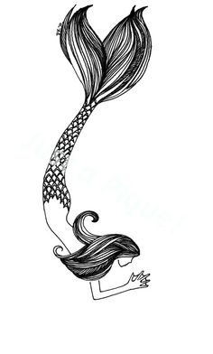 a drawing of a mermaid with long hair