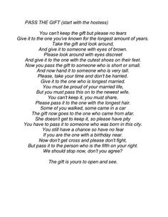 a poem written in black and white with the words'pass the gift'on it