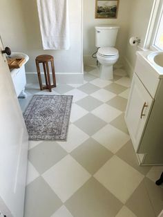 Painted Kitchen Floors, Painting Tile Floors, Painted Desk, Painted Floor, Patterned Floor Tiles, Small Bathroom Makeover