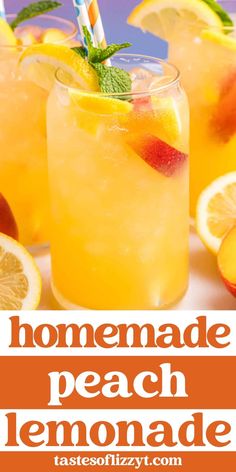 this homemade peach lemonade is the perfect summer drink to enjoy on a hot day