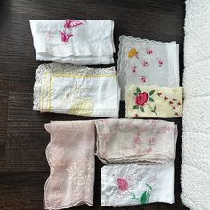 1950s children's handkerchiefs. They are dainty,  adorable and make a perfect gift.  These were originally gifted as kindergarten graduation presents, to women who are now in their 70s.  Excellent condition on each of them. One still has its original tag. They're all very soft, except for the *new* one.  Please ask any questions, they vary in size a little bit from each other. Retro Pink Handkerchiefs As Gift, Vintage White Handkerchief For Gifts, Vintage White Handkerchiefs For Gift, Vintage White Handkerchief As Gift, Vintage Handmade Handkerchiefs As Gifts, Vintage White Handkerchief Gift, Vintage White Rectangular Handkerchiefs, Handmade Vintage Handkerchiefs As Gift, Vintage Embroidered Handkerchiefs For Gifts