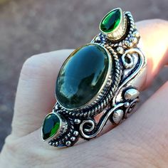 Brand New Handmade Oversized Green Moss Agate And Faceted Peridot Silver Statement Ring. Size 7 New To Poshmark? Use Referral Code Kimberlyn222 To Receive $10. Green Oval Crystal Ring With Natural Stones, Bohemian Silver Emerald Ring, Bohemian Green Rings With Gemstone Accents, Silver Cabochon Emerald Ring For May Birthstone, Green Rings, Statement Ring Silver, New Green, Moss Agate, Womens Jewelry Rings