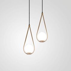 two pendant lights hanging from the ceiling