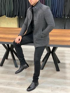 Winter is coming, Update Your Wardrobe With Our Autumn Winter Men's Coats & Jackets. Wool Coat Outfits, Stylish Winter Coats, Blazer Outfits Men, Overcoat Men, Slim Fit Coat, Gray Wool Coat, Gray Coat, Designer Suits For Men, Mens Winter Coat