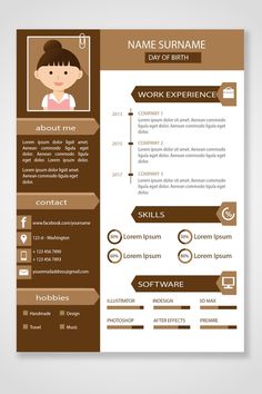 a brown and white resume template with an image of a woman on the front page