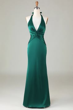 Zapakasa Women Mermaid Halter Dark Green Long Satin Bridesmaid Dress Formal Dresses Long Elegant Evening Gowns, Mideval Dress, Year 10 Formal Dresses, Simple Formal Dress, Dark Green Prom Dress, Music Template, Cotillion Dresses, Farewell Dresses