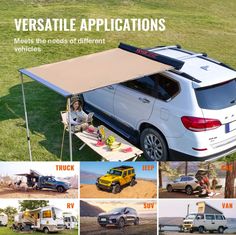 an advertisement for the versatie applications shows different vehicles and trucks