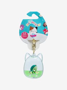 an animal shaped keychain with a cartoon character on it's front end