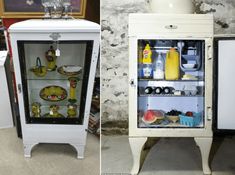 an old fashioned refrigerator is turned into a mini fridge