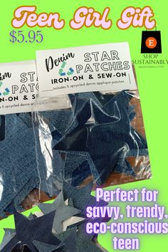 an ad for iron - on sew's denim girl gift set with stars