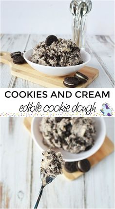 cookies and cream cookie dough in a white bowl