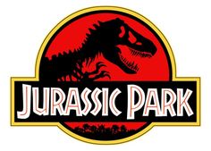 the logo for the dinosaur park in front of a red and yellow circle that says,'jurasic park '