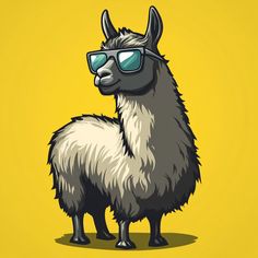 a cartoon llama wearing sunglasses on a yellow background