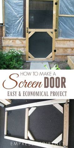 the screen door is made from wood and has an easy diy project to make it look