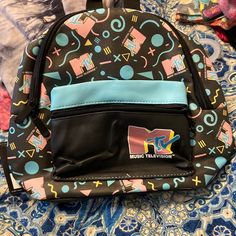 Nwt Small Mtv Backpack. Retro Black Bags For Back To School, Small Backpack, Mtv, Black Blue, Blue Black, Bag Lady, Backpacks, Women Shopping, Blue