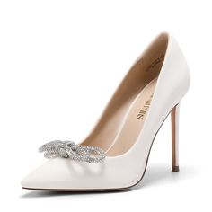 Women's Shoes | Fashion & Comfort Dream Shoes-Dream Pairs Dresses For Formal Events, White Heels Wedding, Bridal Party Dress, High Heels For Women, Closed Toe Heels, Beautiful High Heels, Heels For Women, Wedding Bridal Party, Rhinestone Bow