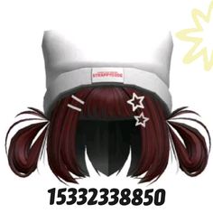 a white hat with red hair and stars on it