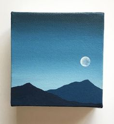 an acrylic painting of the moon over mountains