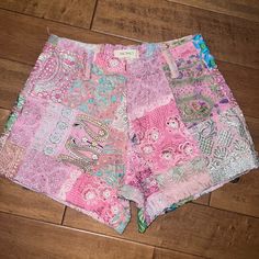 Momo New York X Free People Embroidered Patch Work Shorts Short Spring Bottoms With Patchwork, Pink Cotton Patchwork Bottoms, Fitted Pink Bottoms With Floral Embroidery, High Waist Cotton Patchwork Shorts, Fitted Cotton Shorts With Floral Embroidery, Casual Multicolor Floral Embroidered Bottoms, Casual Multicolor Floral Embroidery Bottoms, Pink Embroidered Cotton Bottoms, Embroidered Pink Cotton Bottoms