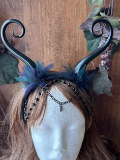 Renaissance Accessory Cosplay. Perfect for Medieval, Renaissance fair, Cosplay, Halloween,  THE COLORS: SAME AS THE PICTURE. THE HORNS Attach to a black headband and comes with a lace of beads. THE SIZE OF THE HORNS 4 inches tall. This item it will send on STANDARD MAIL (2 to 5 business days). in USA If you need sooner, please upgrade the shipping. Follow me for promos at: www.etsy.com/shop/JVDesignAndEngraving JV Design & Engraving on Instagram. Fantasy Horned Costume Accessories For Masquerade, Black Elven Costume For Costume Party, Black Fantasy Cat Ears Costume Accessories, Black Cat Ears Fantasy Costume Accessories, Gothic Headpieces For Cosplay Events, Black Elven Costume For Halloween, Black Elven Halloween Costume, Gothic Cat Ears Costume Accessories For Cosplay, Fantasy Headpieces For Costume Party And Cosplay Events