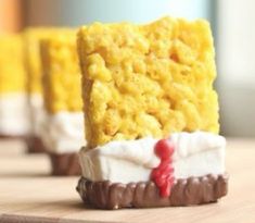 some kind of dessert sitting on top of a wooden table