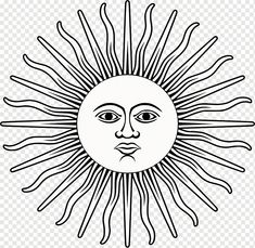 the sun with its face drawn in black and white on a transparent background png