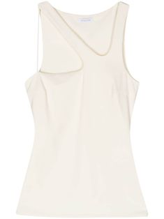 white stretch-design cut-out detailing rubberised logo detail asymmetric neck sleeveless straight hem Tank Top White, Versace Outfit, Yoko London, Dolce E Gabbana, Ballet Flat Shoes, Ski Wear, White Tank Top, Lady Dior, Valentino Garavani