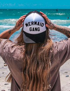 Mermaid Gang Hat - $24 Choose your color: Solid colors- neon orange, hot pink, light pink, neon purple, electric blue, neon yellow, solid black Black with white TAT: 7-14 business days Summer Party Snapback Hat, Adjustable Snapback Hat For Summer Party, Black Snapback Hat For Summer Festival, Black Summer Hats For Music Festival, Black Summer Music Festival Hats, Black Hats For Summer Music Festival, Trendy Snapback Hat For Beach Season, Summer Beach Snapback Hat With Brim, Summer Beach Brimmed Snapback Hat