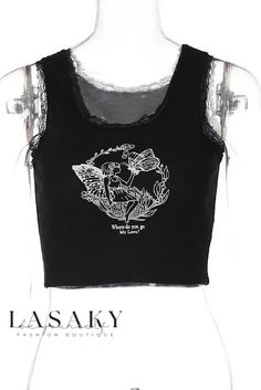 Lasaky - Stylish Strappy Crop Top with Print Design Patchwork Crop Top, Strappy Crop Top, Streetwear Summer, Crop Top Tees, Y2k Clothing, Vest Fashion, Ribbed Tank Tops, White Crop Top, Y2k Fashion