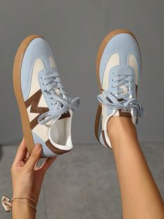 Women's Breathable Blue Casual Sneakers, Spring/Summer New Soft Suede Round Toe Flat Shoes Blue Sporty    Colorblock,Letter    Women Shoes, size features are:Bust: ,Length: ,Sleeve Length: Fall Sneakers, Casual Sneakers Women, Tenis Casual, Casual Shoes Women, Tron, Soft Suede, Blue Shoes, Flat Shoes, Primavera Estate