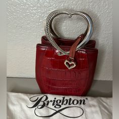 Never Used, Brand New Without Tags Elegant Red Bags With Silver-tone Hardware, Red Bags With Silver-tone Hardware For Everyday, Designer Red Bags With Silver-tone Hardware, Vintage Brighton Handbags, Brighton Handbags, Brighton Bags, Red Heart, Brighton, Leather Bag