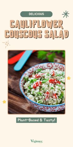 the front cover of a cookbook with an image of cauliflower couscous salad