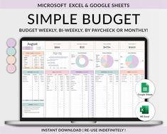 the simple budget spreadsheet for microsoft excel and google sheets is displayed on a computer screen