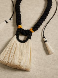 Fantasma Sencillo Necklace | Caralarga | Banana Republic Fiber Necklace, Textile Necklace, Textile Factory, Bold Necklace, Fabric Necklace, Fringe Necklace, Time And Space, High Waist Fashion, Beaded Statement Necklace